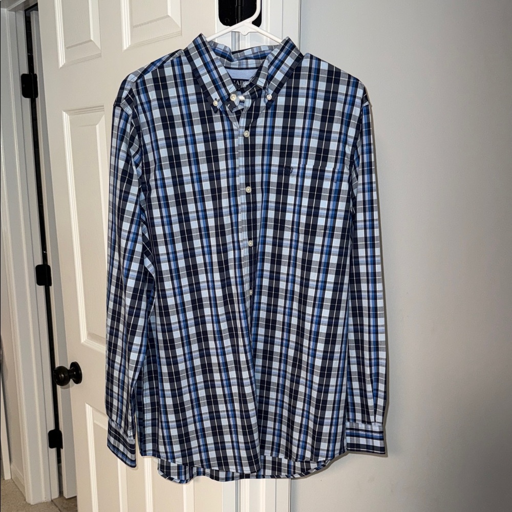 Chaps Navy and White Checkered Button Down Shirt